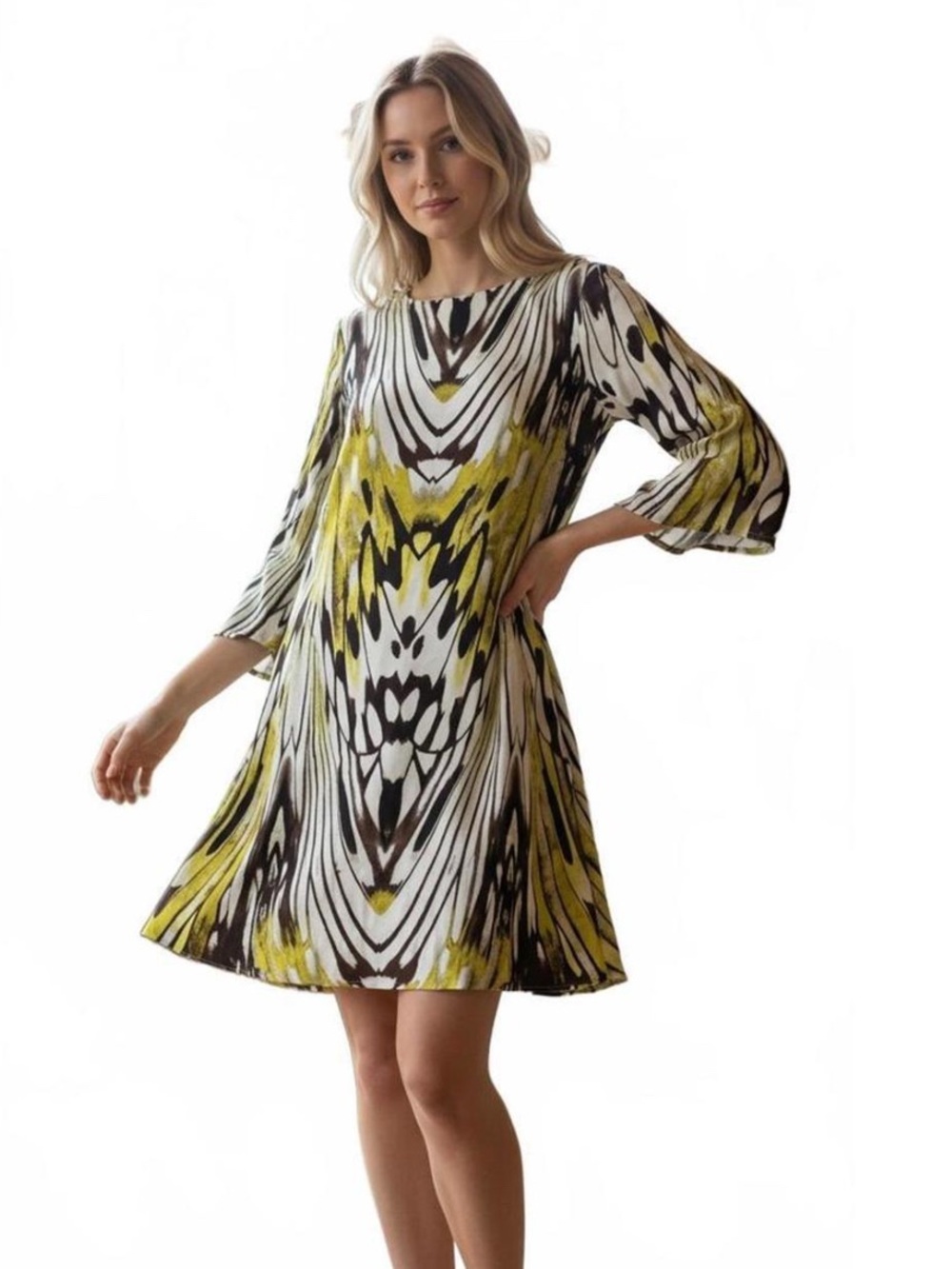 leifsdottir for Anthropologie Printed mini dress in White, Brown & Yellow